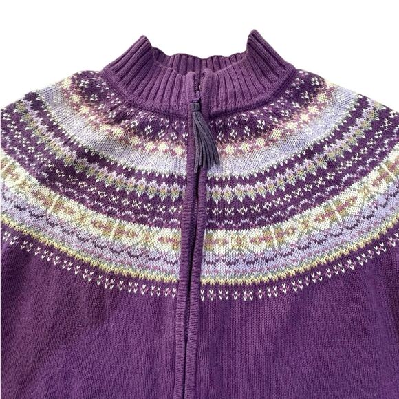 Vintage Tiara Y2K Full Zip Cardigan Sweater Women Large Purple Nordic Fair Isle - Picture 11 of 12